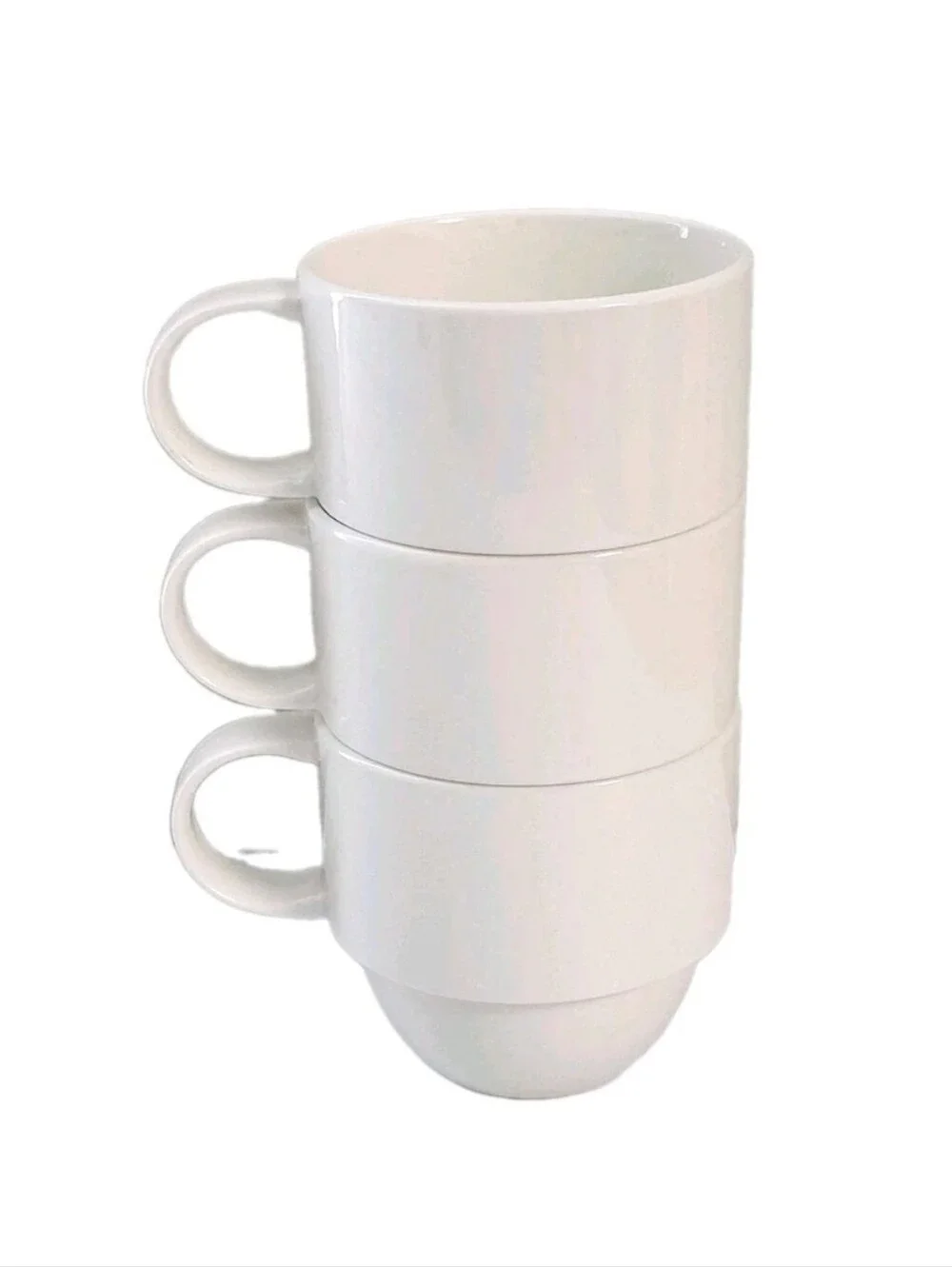 Crate & Barrel Cups Staxx Mugs Vintage 3 Piece Set Stackable White Porcelain